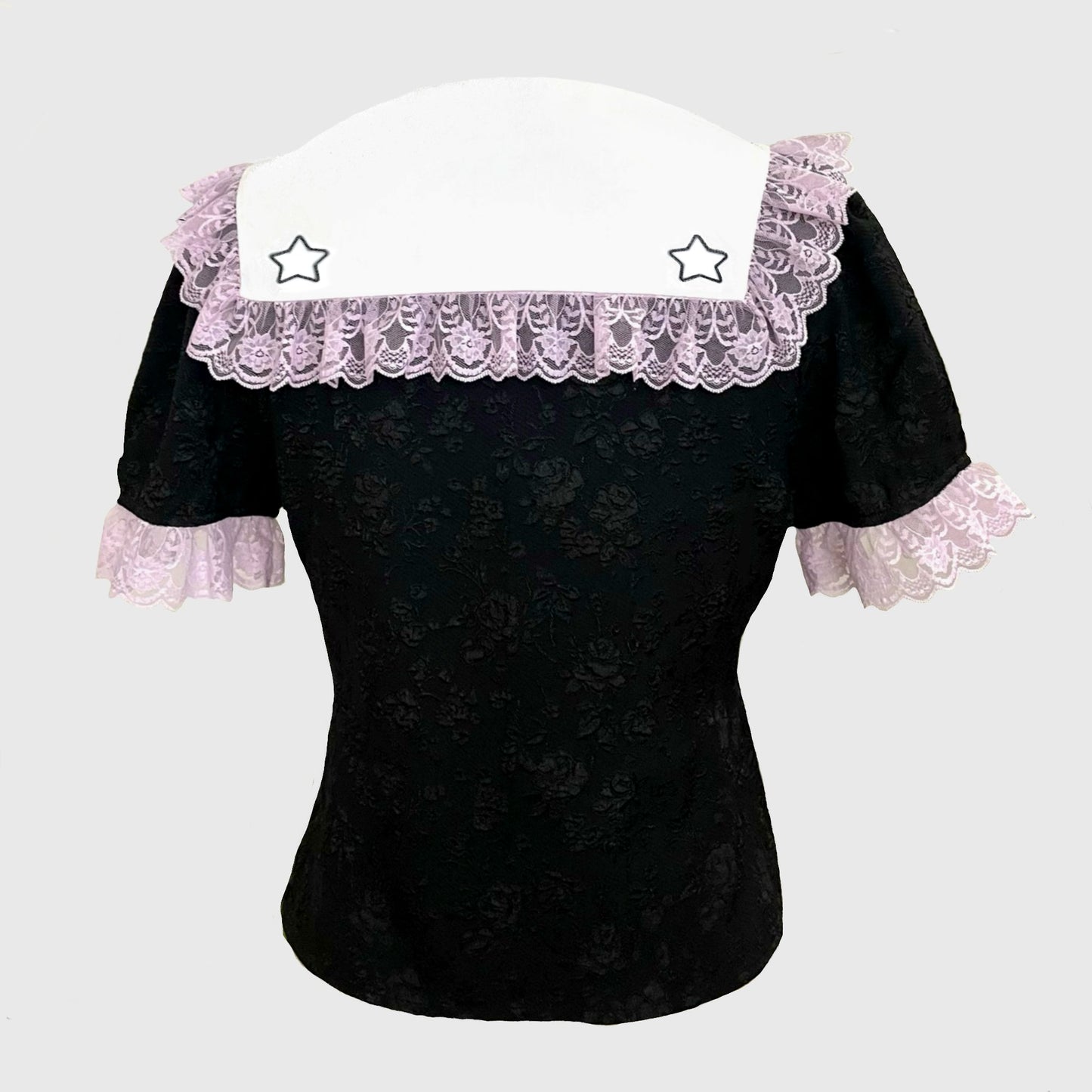 blouse in pink and black with white collar by pretty devasting Jazmin Bean