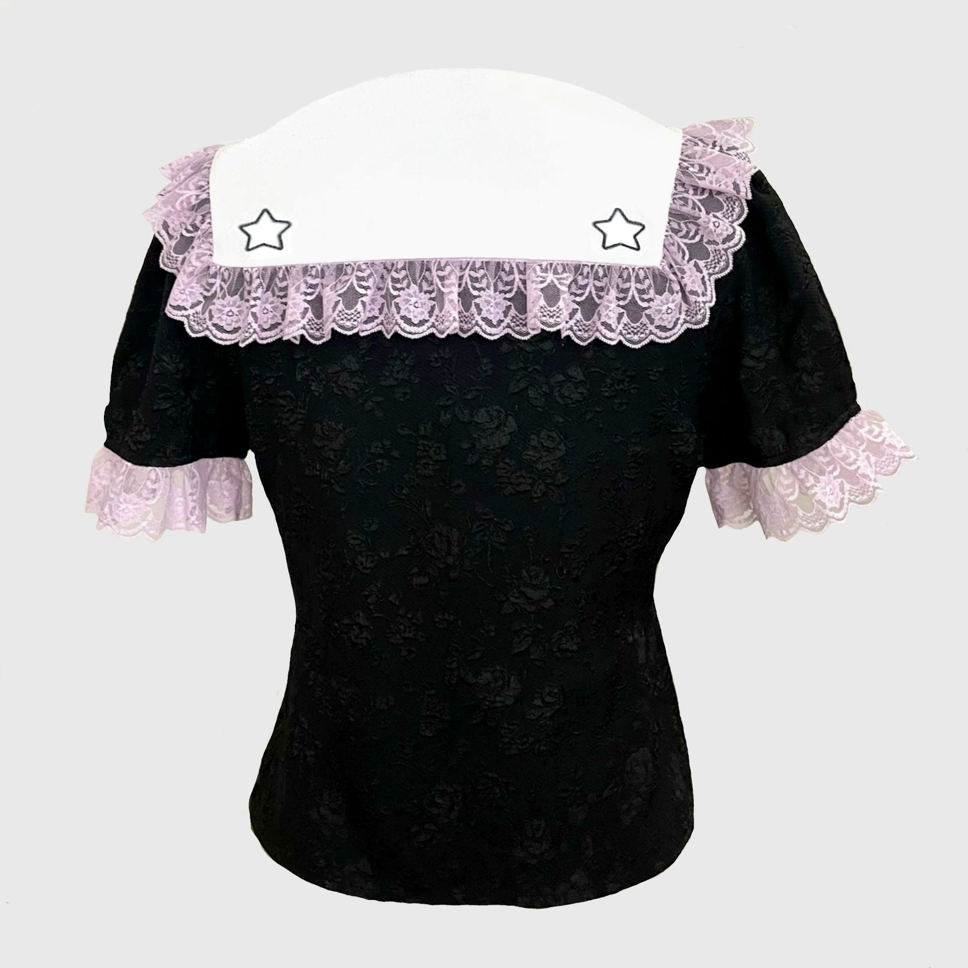 blouse in pink and black with white collar by pretty devasting Jazmin Bean